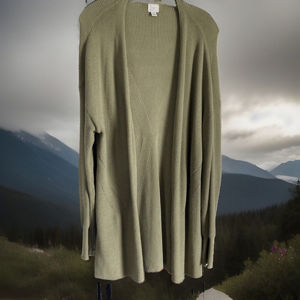 a new day Sweater Women’s Large Long Open Cardigan Sage Green Good Condition